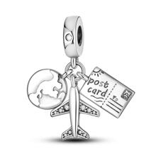 1入組旅行系列飛機塔相機手提箱吊墜原始手環項鍊DIY珠寶製作珠子