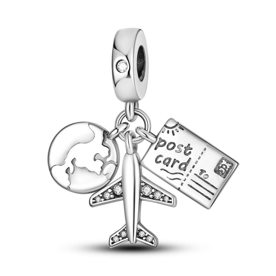 1入組旅行系列飛機塔相機手提箱吊墜原始手環項鍊DIY珠寶製作珠子