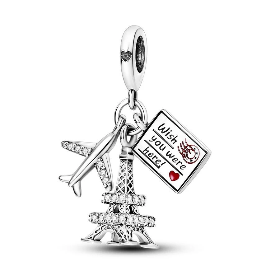 1入組旅行系列飛機塔相機手提箱吊墜原始手環項鍊DIY珠寶製作珠子 - 杏色 - 查看 1