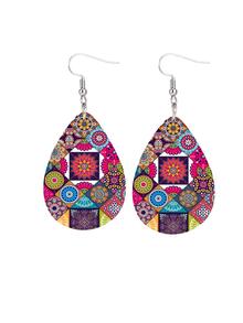 波西米亞風格彩色花聚氨酯皮革懸垂耳環 - 彩色 - 查看 4