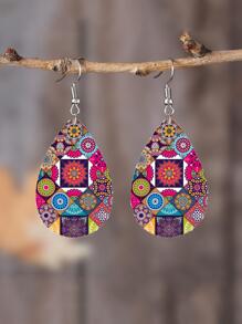 波西米亞風格彩色花聚氨酯皮革懸垂耳環 - 彩色 - 查看 1