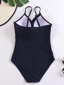 Bañador una pieza unicolor fruncido - Azul Marino - Ver 3
