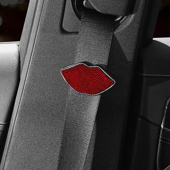 安全皮帶限制器,背帶固定夾,嘴唇造型,延長器,水鑽邊,可調節彈性,適用於鞍安全腰帶,1入組