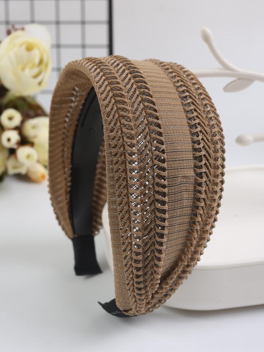 1 件宽边发带遮盖白发，简约设计带齿，防滑压夹，穿孔透气头带，女士发带，发箍头带 - 咖啡棕 - 查看 1