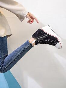 黑色側邊拉鍊7厘米高跟坡跟厚底高幫運動鞋 - 黑色 - 查看 2