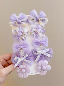 10pcs Girls' Flower & Bow Decor Lovely Hair Clips For Daily Life