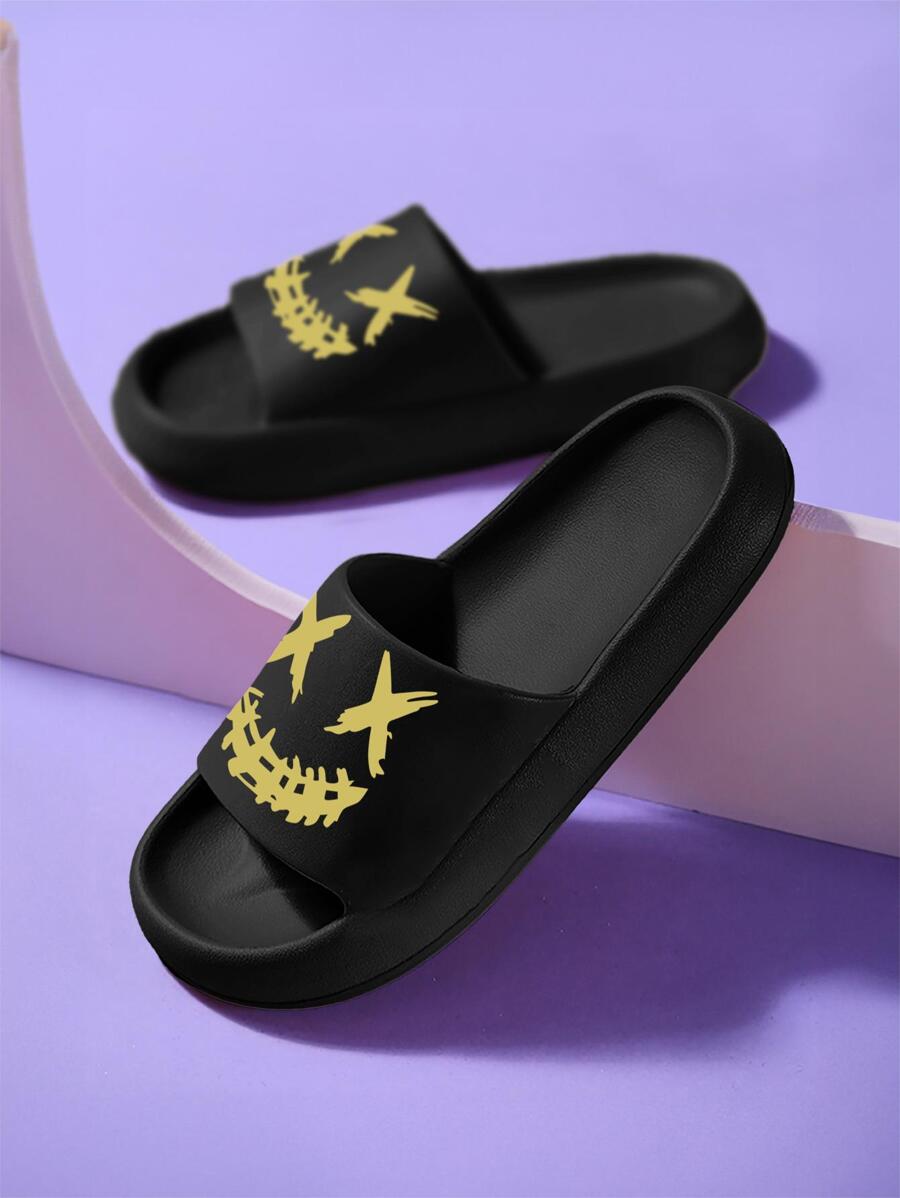 XX 男士時尚圖案圖案休閒室內拖鞋適用於日常穿著,黑色夏天拖鞋