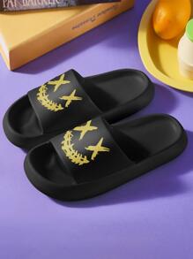 XX 男士時尚圖案圖案休閒室內拖鞋適用於日常穿著,黑色夏天拖鞋 - 黑色 - 查看 4