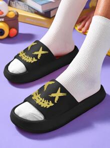 XX 男士時尚圖案圖案休閒室內拖鞋適用於日常穿著,黑色夏天拖鞋 - 黑色 - 查看 5