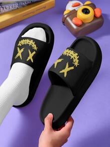 XX 男士時尚圖案圖案休閒室內拖鞋適用於日常穿著,黑色夏天拖鞋 - 黑色 - 查看 3