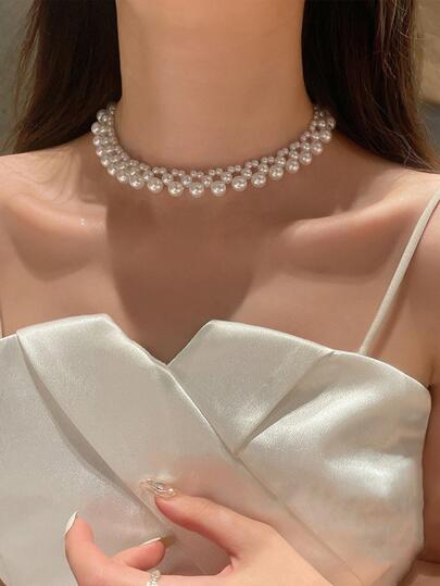 Faux Pearl Decor Bridal Necklace Elegant Pearl Necklace Women Valentine's Day Accessories
