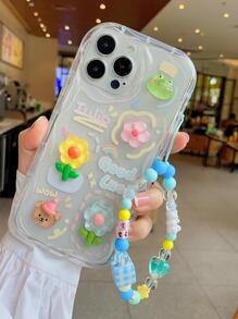 With Phone Charm Summer Cartoon Bear Decor Phone Case With Lanyard - Clear - View 1