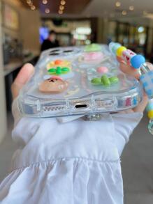 With Phone Charm Summer Cartoon Bear Decor Phone Case With Lanyard - Clear - View 3