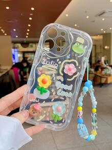 With Phone Charm Summer Cartoon Bear Decor Phone Case With Lanyard - Clear - View 4
