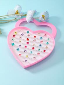 36pcs Girls' Random Star & Flower Shaped Cute Ring