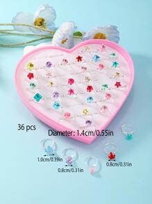 36pcs Girls' Random Star & Flower Shaped Cute Ring