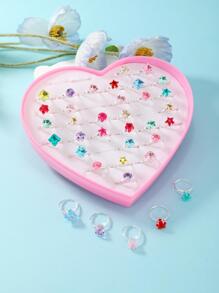 36pcs Girls' Random Star & Flower Shaped Cute Ring