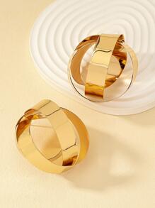 1pair Fashionable Geometric Stud Earrings For Daily Wear - Yellow Gold - View 3