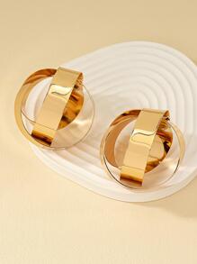 1pair Fashionable Geometric Stud Earrings For Daily Wear - Yellow Gold - View 2