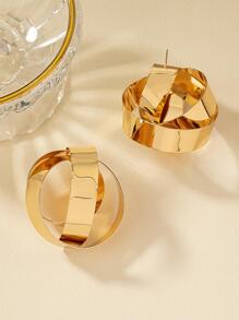 1pair Fashionable Geometric Stud Earrings For Daily Wear - Yellow Gold - View 5