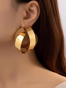 1pair Fashionable Geometric Stud Earrings For Daily Wear - Yellow Gold - View 1