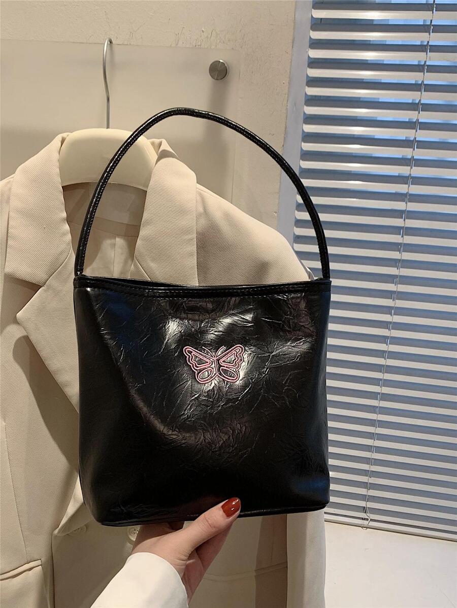 Túi đeo vai thêu bướm tối giản thời trang mới - màu đen - Xem 1