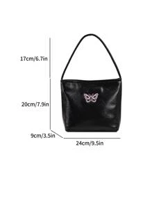 Túi đeo vai thêu bướm tối giản thời trang mới - màu đen - Xem 2