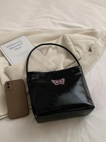 Túi đeo vai thêu bướm tối giản thời trang mới - màu đen - Xem 5