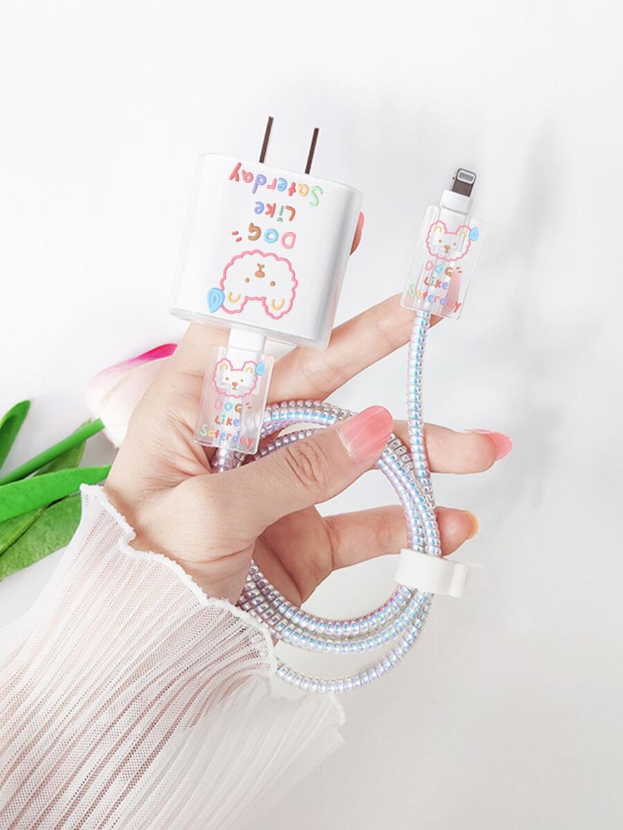 1入組可愛鯰魚形LED燈，帶18/20瓦快速充電頭、保護殼、防斷數據線整理套 - 彩色 - 查看 1