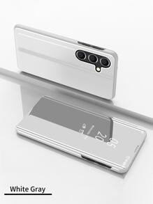 Flip Leather Mirror Case Compatible With Apple Iphone 11/12/13/14/15promax, Xiaomi, Redmi Note 13/12, Samsung Galaxy S22/S23/S24u/A14/A24/A34/A35/A54/A55 Etc. - Silver - View 1