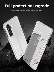 Flip Leather Mirror Case Compatible With Apple Iphone 11/12/13/14/15promax, Xiaomi, Redmi Note 13/12, Samsung Galaxy S22/S23/S24u/A14/A24/A34/A35/A54/A55 Etc. - Silver - View 2