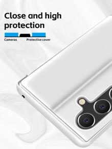 Flip Leather Mirror Case Compatible With Apple Iphone 11/12/13/14/15promax, Xiaomi, Redmi Note 13/12, Samsung Galaxy S22/S23/S24u/A14/A24/A34/A35/A54/A55 Etc. - Silver - View 3