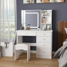 ECACAD 39.4" Modern Vanity Set With Mirror And Lights Makeup Dressing Table With Drawers White - With Light - View 3