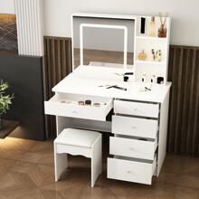 ECACAD 39.4" Modern Vanity Set With Mirror And Lights Makeup Dressing Table With Drawers White - With Light - View 5
