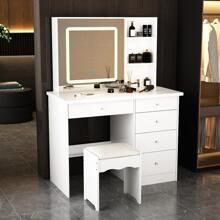 ECACAD 39.4" Modern Vanity Set With Mirror And Lights Makeup Dressing Table With Drawers White - With Light - View 4