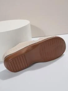 新款夏季女士刺繡軟楔跟開放式腳趾擦鞋，配厚底 - 米色 - 查看 8