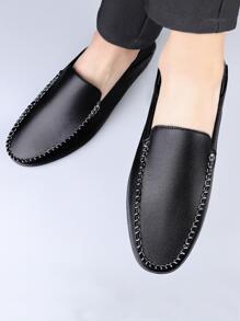 男士縫線細節休閒樂福鞋，休閒戶外黑色樂福鞋 - 黑色 - 查看 3