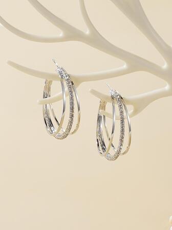 Pendientes de aro con diseño de diamante de imitación a capas