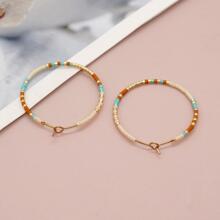 1對波西米亞玻璃混色珠子裝飾圓耳環適合女士適用於約會禮物 - 彩色 - 查看 2