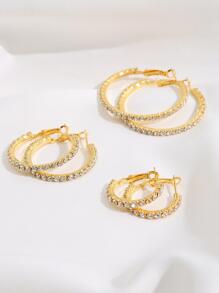 17KM 6pairs Sparkling Rhinestone Decor Hoop Earrings Set - Yellow Gold - View 3