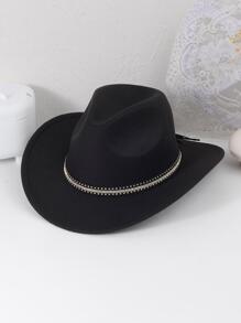 Estilo boho - 1 pieza Elegante y de moda sombrero de vaquera negro tejido para mujer con borde ancho, adecuado para uso diario - Negro - Ver 2