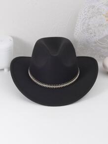 Estilo boho - 1 pieza Elegante y de moda sombrero de vaquera negro tejido para mujer con borde ancho, adecuado para uso diario - Negro - Ver 3