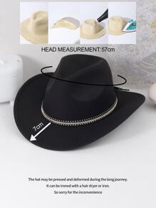 Estilo boho - 1 pieza Elegante y de moda sombrero de vaquera negro tejido para mujer con borde ancho, adecuado para uso diario - Negro - Ver 4