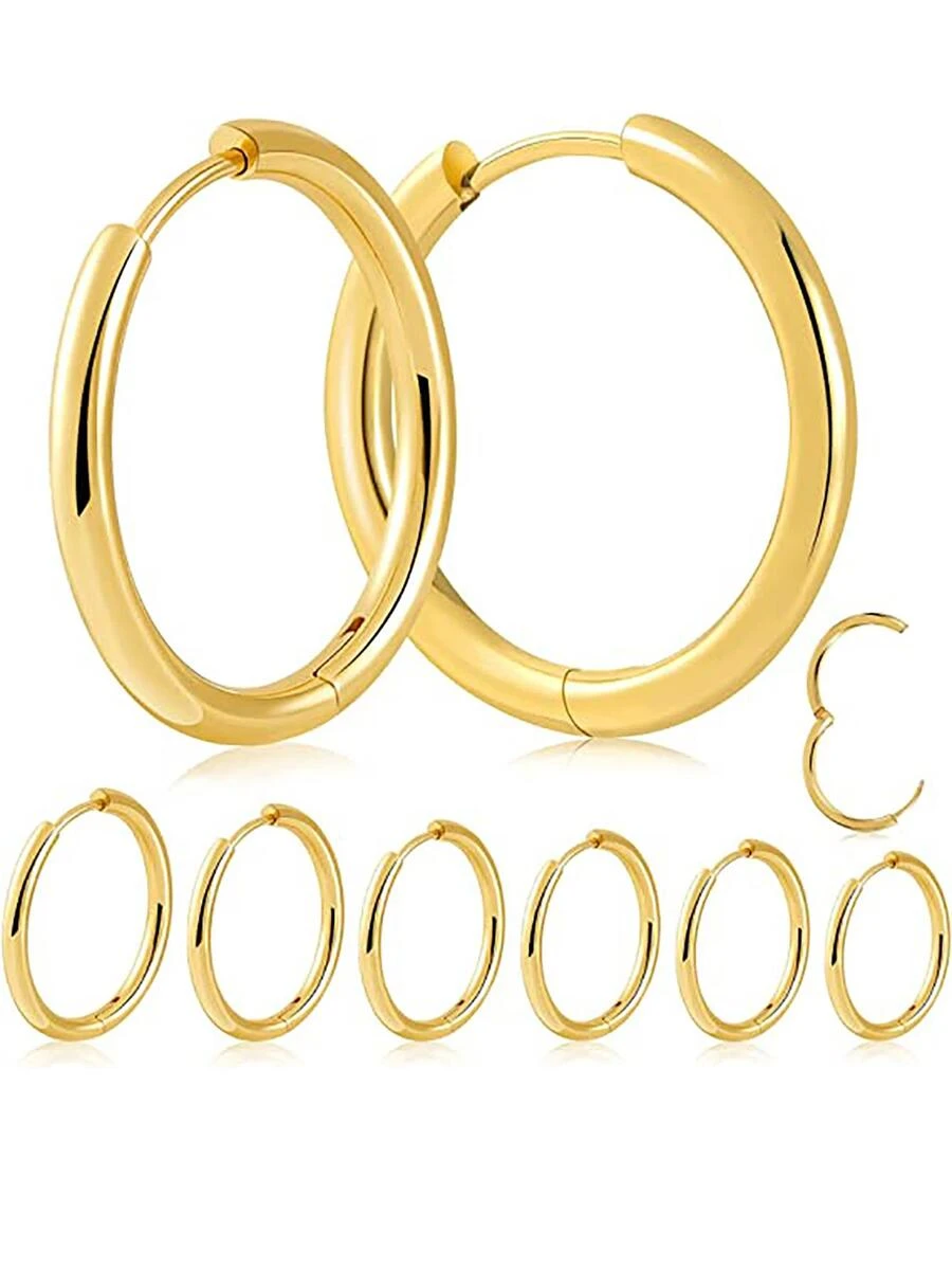 12 件/套和 2 件/套夏季假日风格不锈钢鼻环、唇环套装 - 适合女性毕业、朋友、约会礼物,18K 金耳环首饰 - 金黃色 - 查看 1