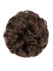 凌亂小圓麵包帶燈棕色波浪狀和卷合成纖維6英寸馬尾,合適適用於女士厚和高小圓麵包假髮 - Light Brown - 查看 2