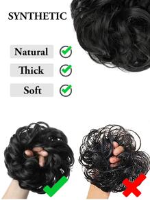 凌亂小圓麵包帶燈棕色波浪狀和卷合成纖維6英寸馬尾,合適適用於女士厚和高小圓麵包假髮 - Light Brown - 查看 6