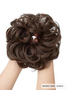 凌亂小圓麵包帶燈棕色波浪狀和卷合成纖維6英寸馬尾,合適適用於女士厚和高小圓麵包假髮 - Light Brown - 查看 3