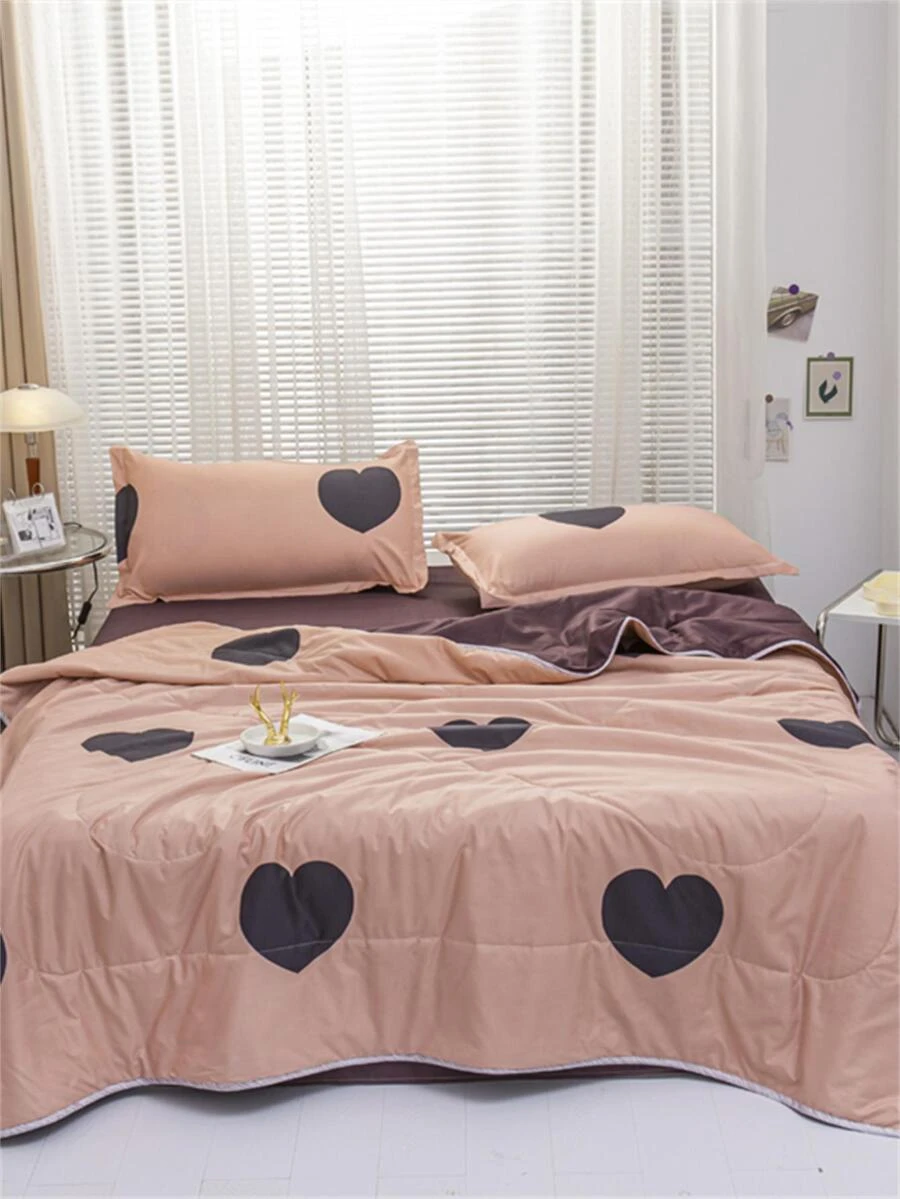 1入組簡約風愛心圖案被套帶信封閉合,現代柔軟床上用品