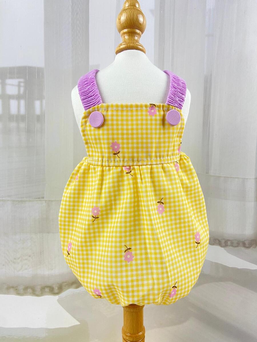 1入組格子圖案寵物洋裝 - 黃色 - 查看 1