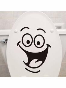 1pc PVC Toilet Lid Decal, Funny Expression Pattern Toilet Stool Commode Sticker For Bathroom - Black - View 1